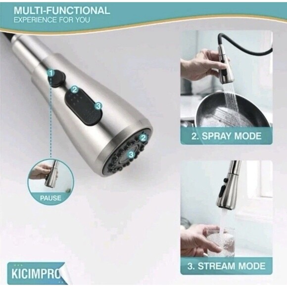 NEW Kicimpro Kitchen Faucet Pull Down Sprayer Single Handle Brushed Nickel - Picture 6 of 14